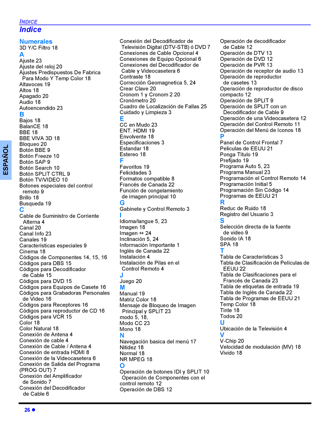 Panasonic CT-32HL44, CT 36HL44 manuel dutilisation Indice, Numerales 