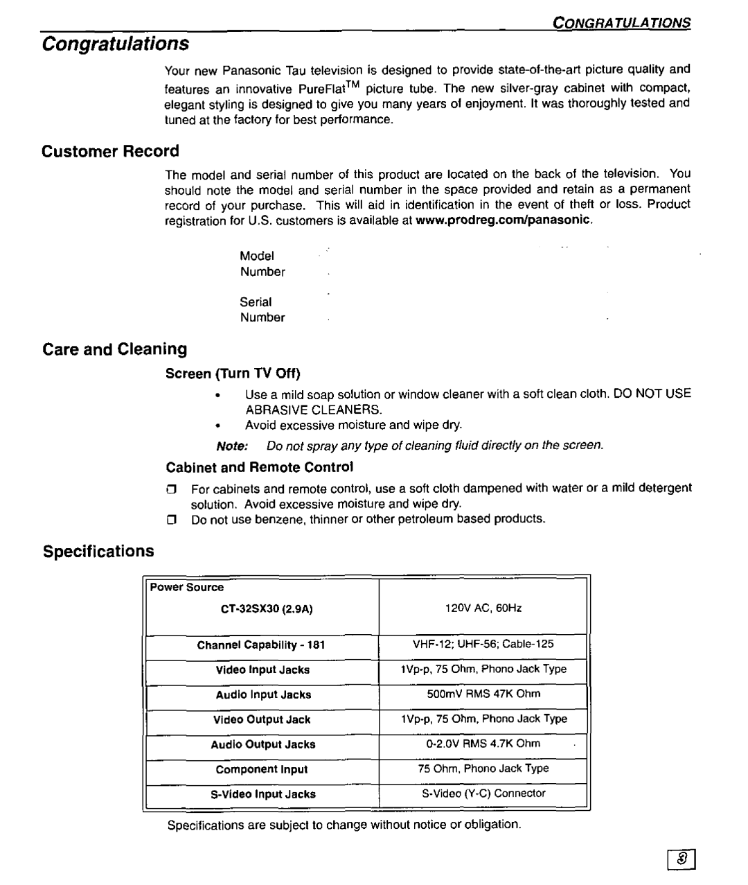 Panasonic CT-32SX30 manual 