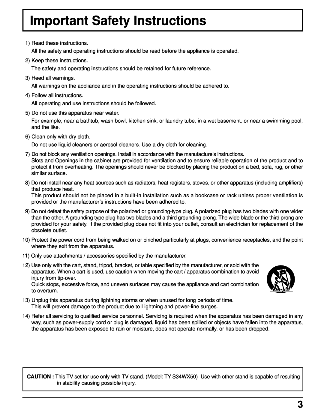 Panasonic CT 34WX50 manual Important Safety Instructions 