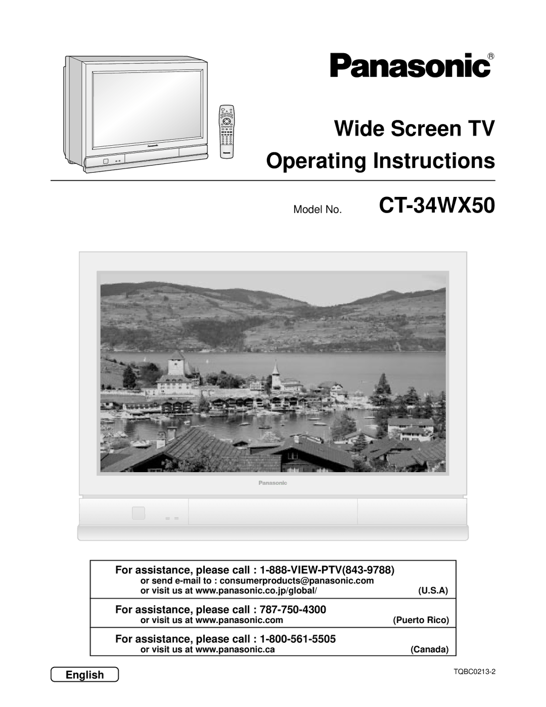 Panasonic CT 34WX50 manual Wide Screen TV Operating Instructions, For assistance, please call 1-888-VIEW-PTV843-9788 