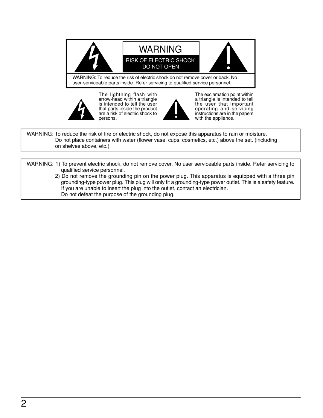 Panasonic CT 34WX50 manual Risk of Electric Shock Do not Open 