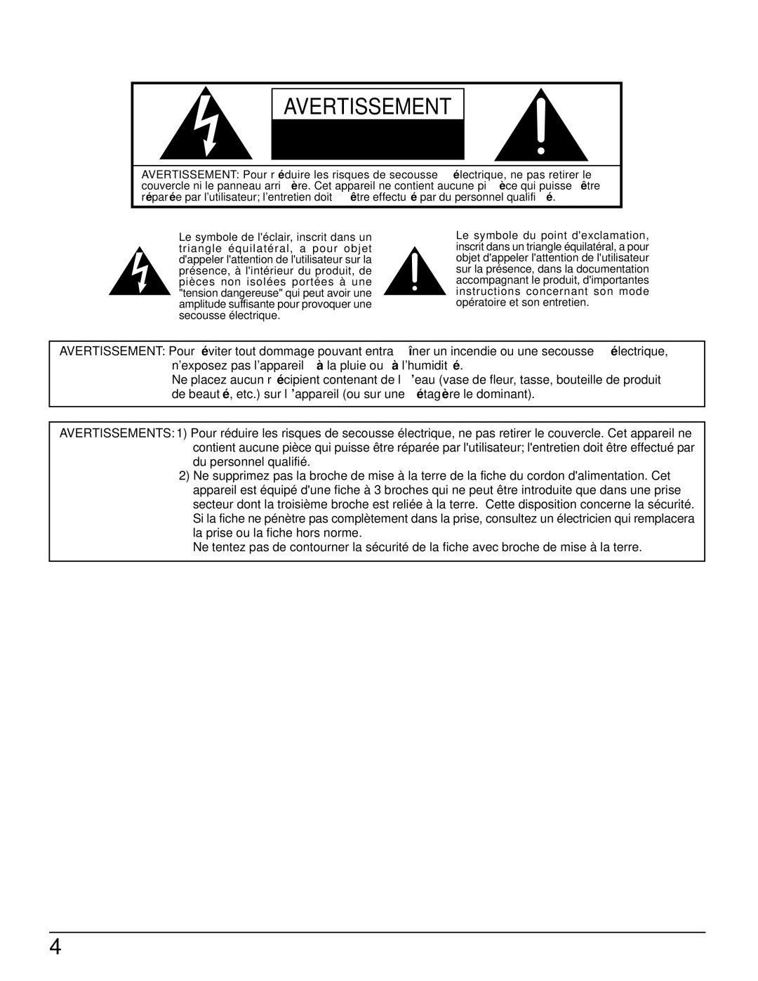 Panasonic CT 34WX50 manual Avertissement 