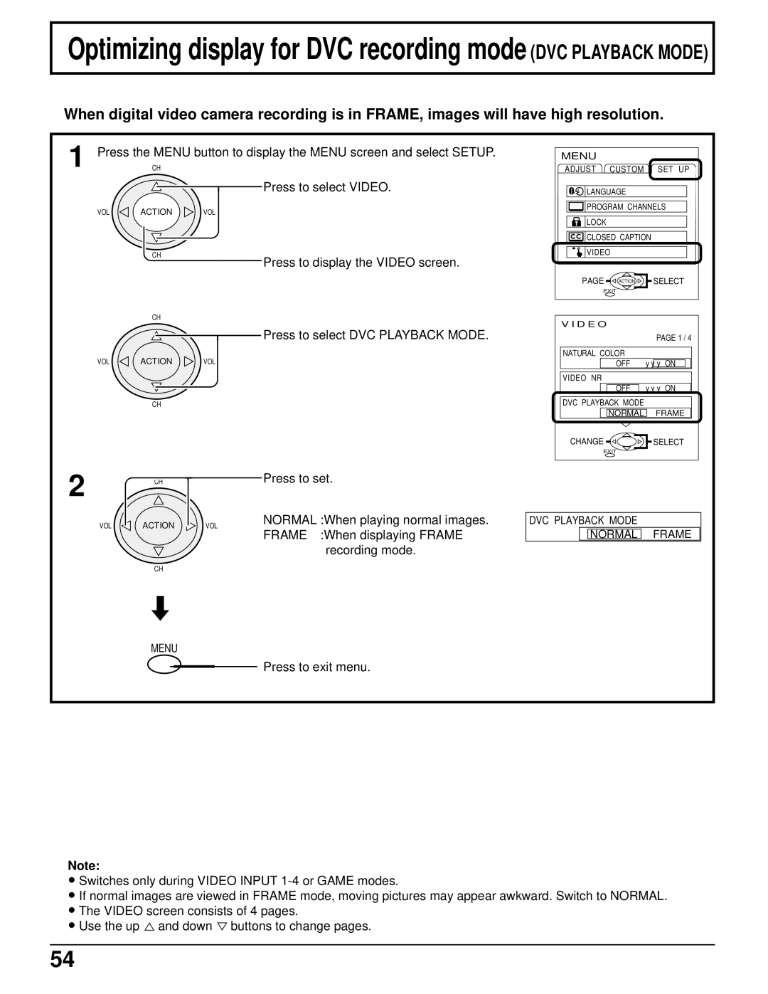 Panasonic CT 34WX50 manual Optimizing display for DVC recording mode DVC Playback Mode 