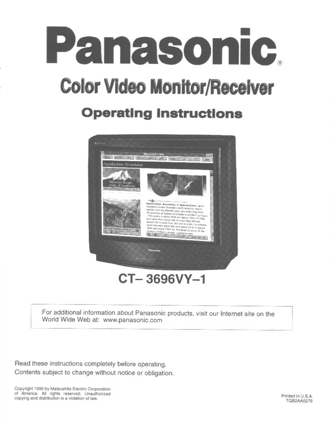 Panasonic CT-3696VY-1 manual 