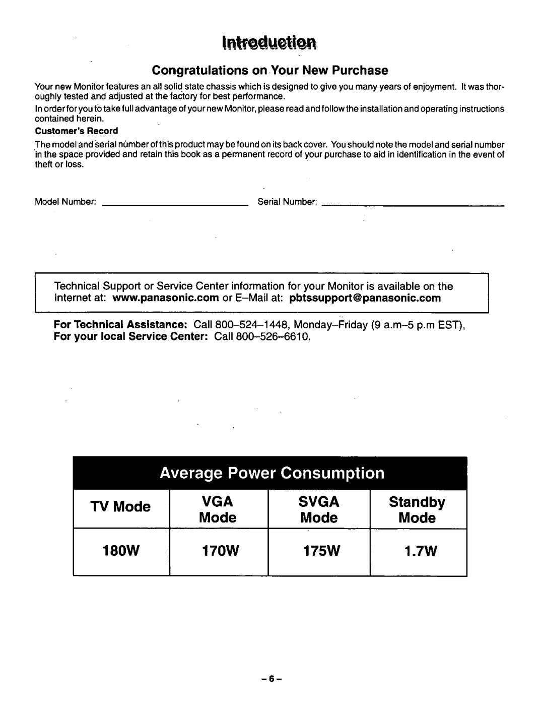 Panasonic CT-3696VY-1 manual 