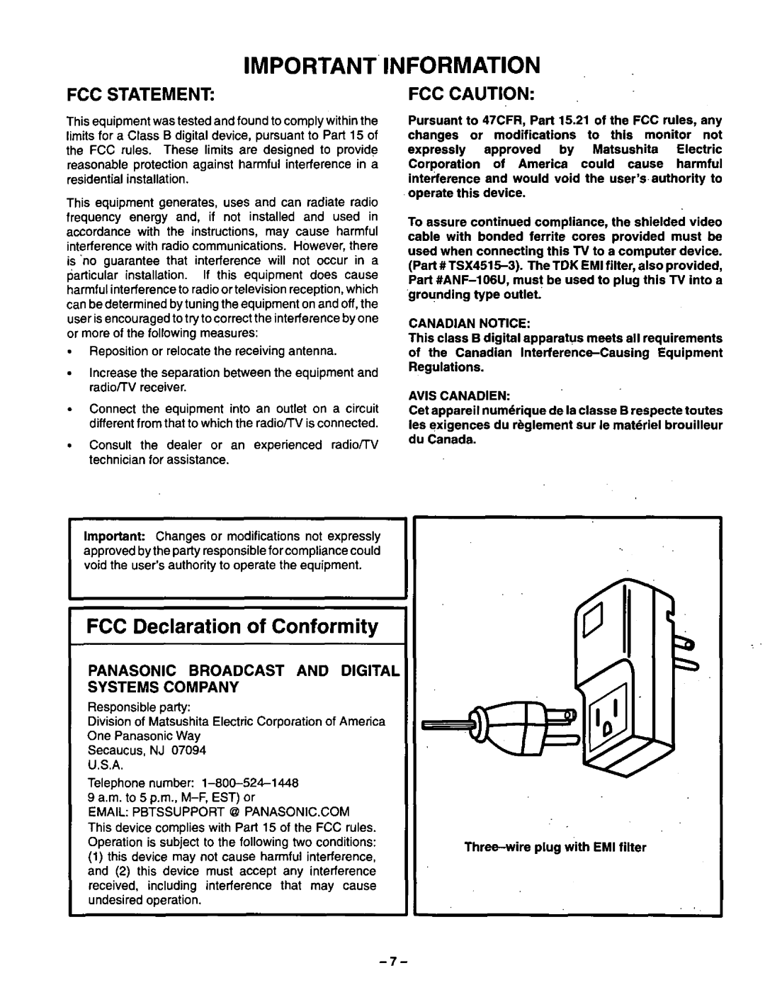 Panasonic CT-3696VY-1 manual 