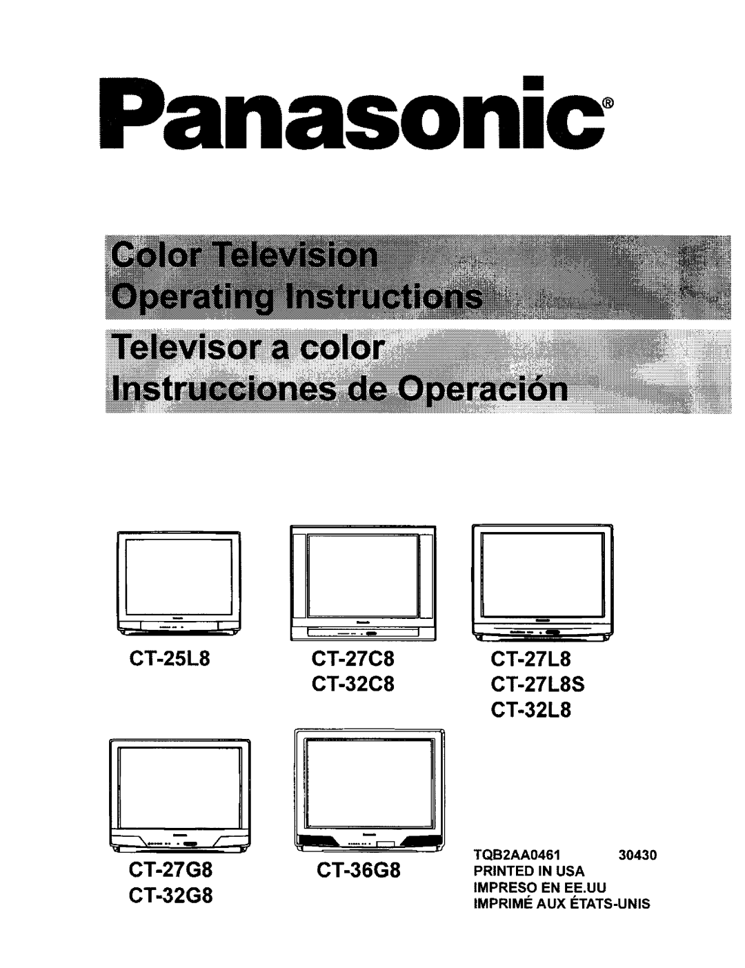 Panasonic CT-32C8, CT-36G8, CT-32G8, CT-27G8, CT-27C8 manual TQB2AA046130430, Impreso EN EE.UU IMPRIM# AUX #TATS-UNIS 