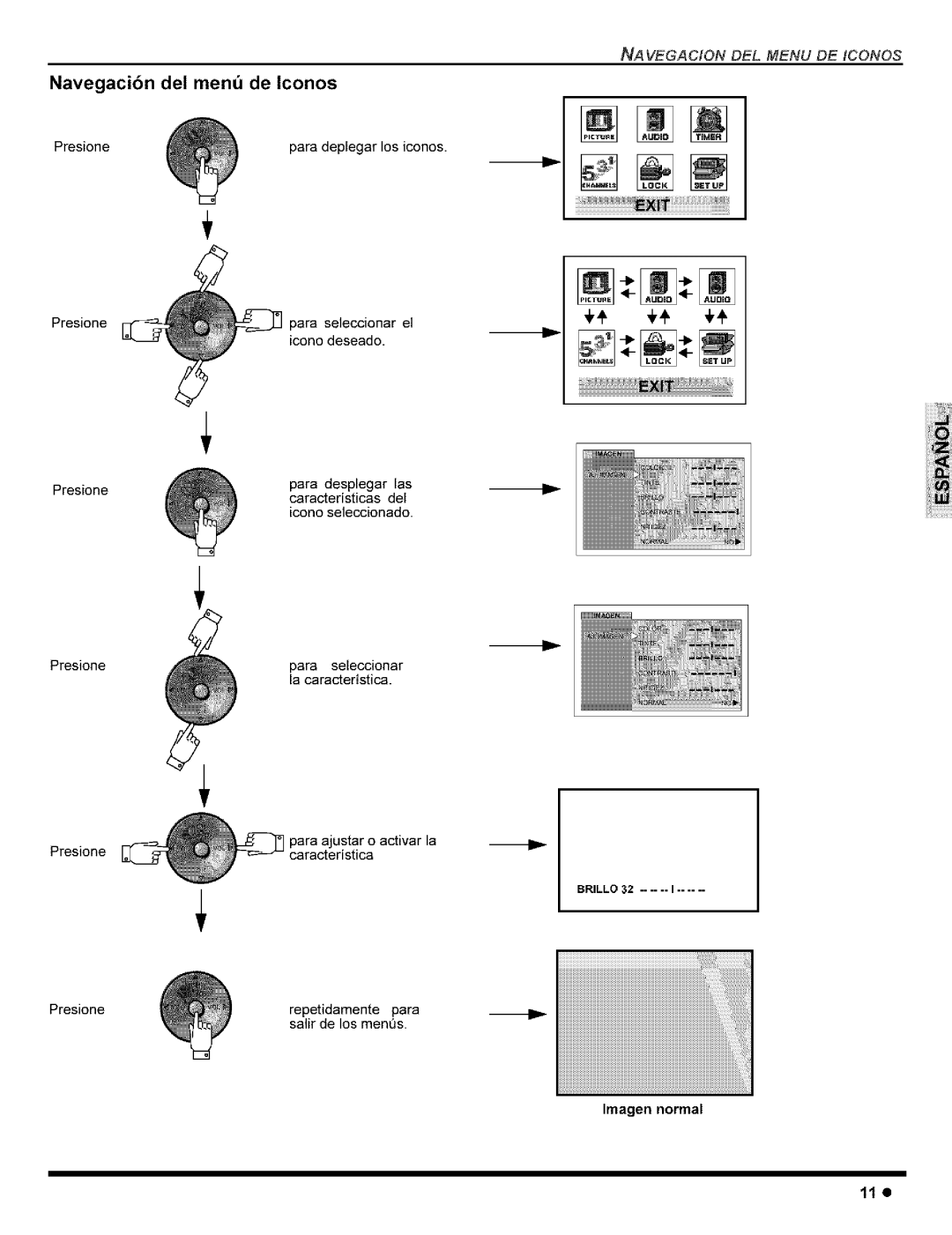 Panasonic CT-32C8, CT-36G8, CT-32G8, CT-27G8, CT-27C8 manual Navegaci6n del mend de Iconos, Imagen normal 