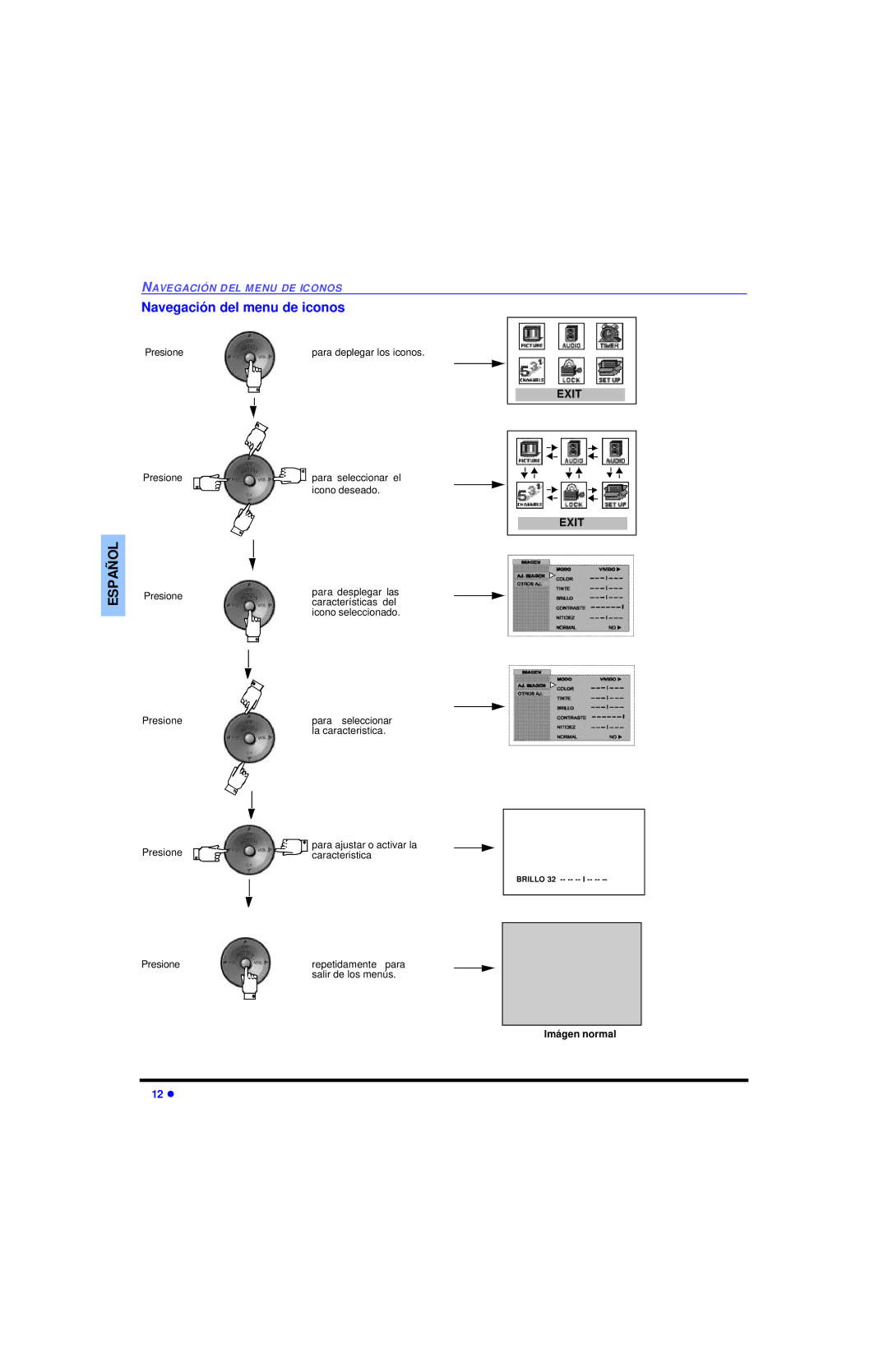 Panasonic CT 32SC13, CT 36SL13, CT 32SL13 manuel dutilisation Navegación del menu de iconos, Exit 