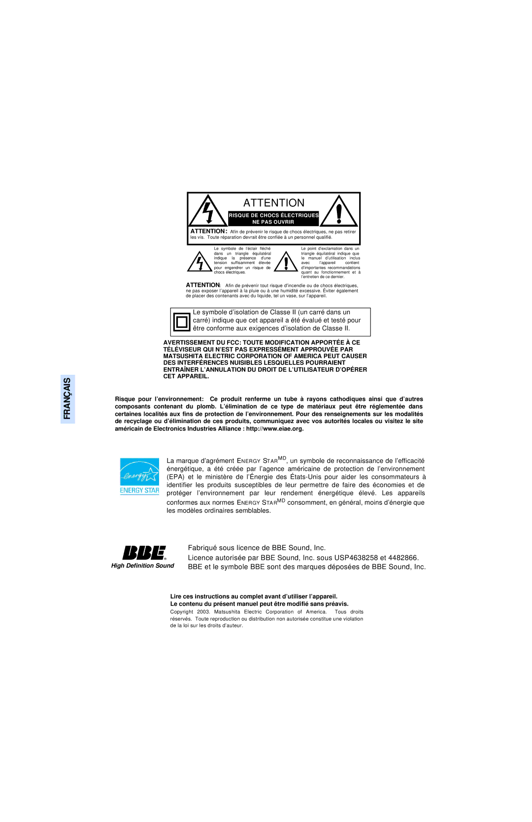 Panasonic CT 32SC13, CT 36SL13, CT 32SL13, CT-32SL13, CT-36SL13, CT-32SC13, CT-36SC13, CT-3653 manuel dutilisation Français 