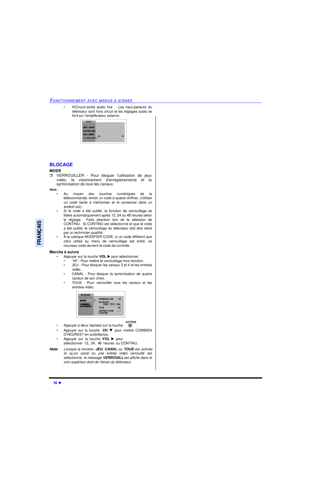 Panasonic CT 32SC13, CT 36SL13, CT 32SL13, CT-32SL13, CT-36SL13, CT-32SC13, CT-36SC13, CT-3653 Blocage, Mode 