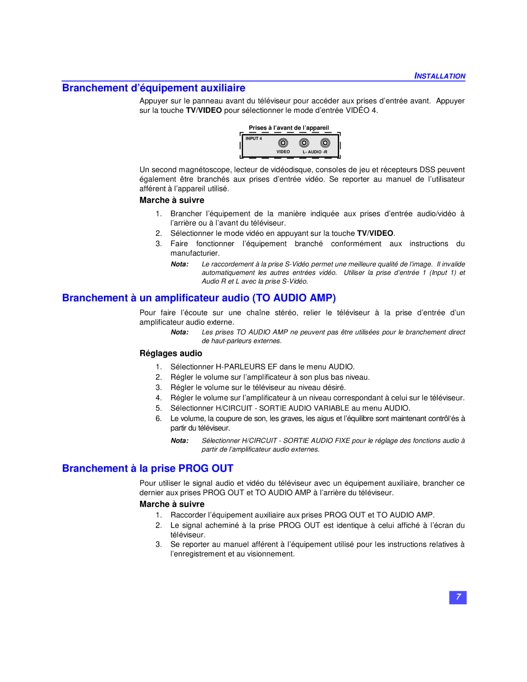 Panasonic CT-32XF36C, CT-36XF36C Branchement d’équipement auxiliaire, Branchement à un amplificateur audio to Audio AMP 