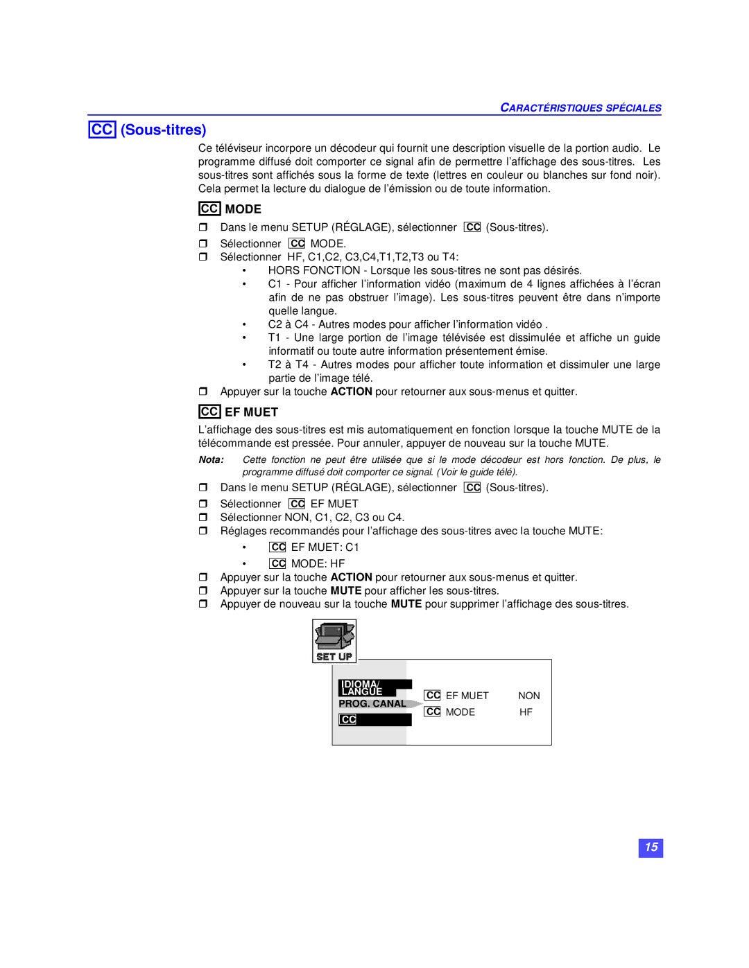 Panasonic CT-36XF36C, CT-32XF36C, CT-27XF36C manuel dutilisation CC Sous-titres, CC Mode 