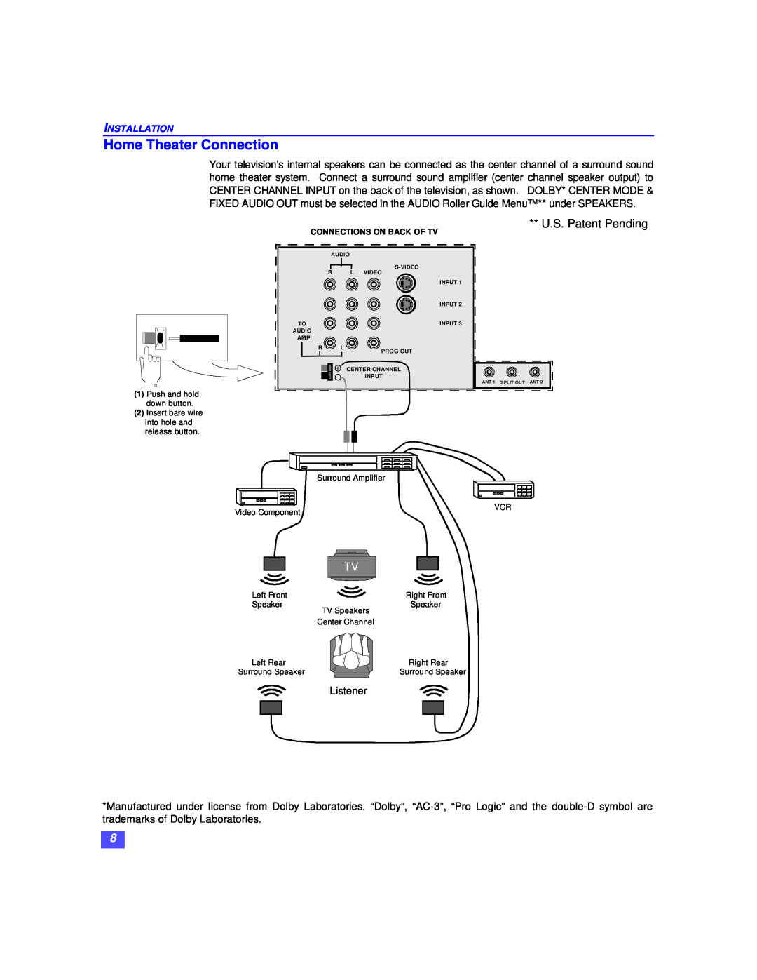 Panasonic CT-32XF36C, CT-36XF36C, CT-27XF36C manuel dutilisation Home Theater Connection, U.S. Patent Pending 