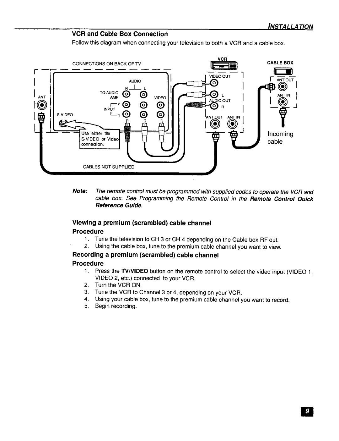 Panasonic CT-F2121L, CT-F2111X manual Nstallation, VCR and Cable Box Connection 