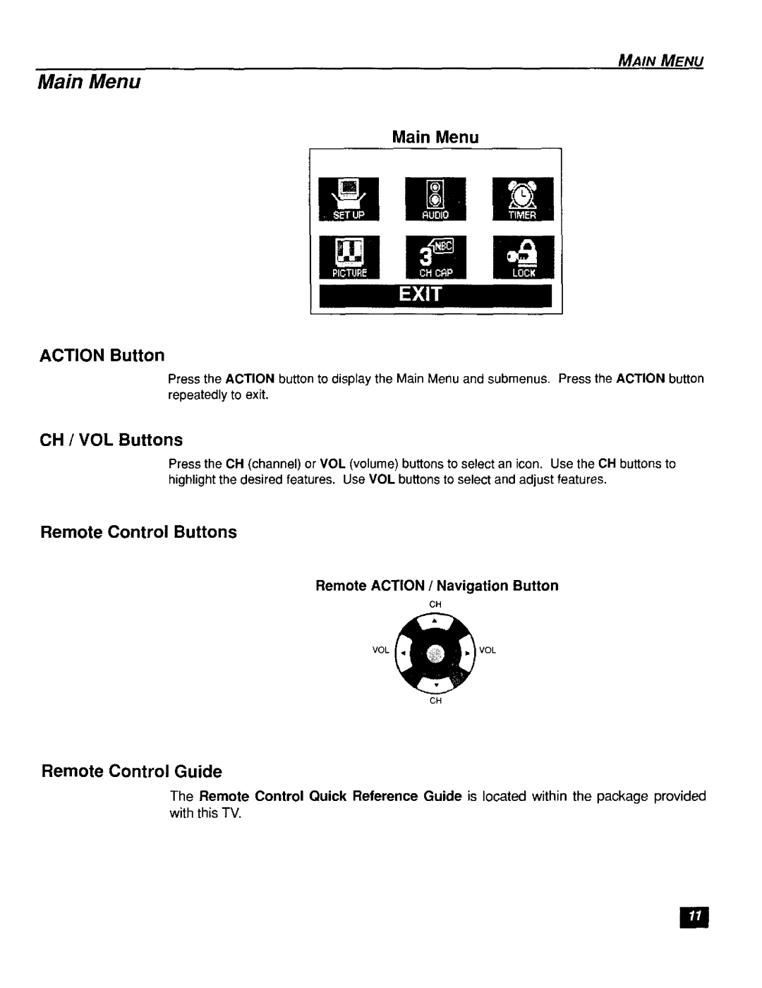 Panasonic CT-F2111X, CT-F2121L manual Main Menu 