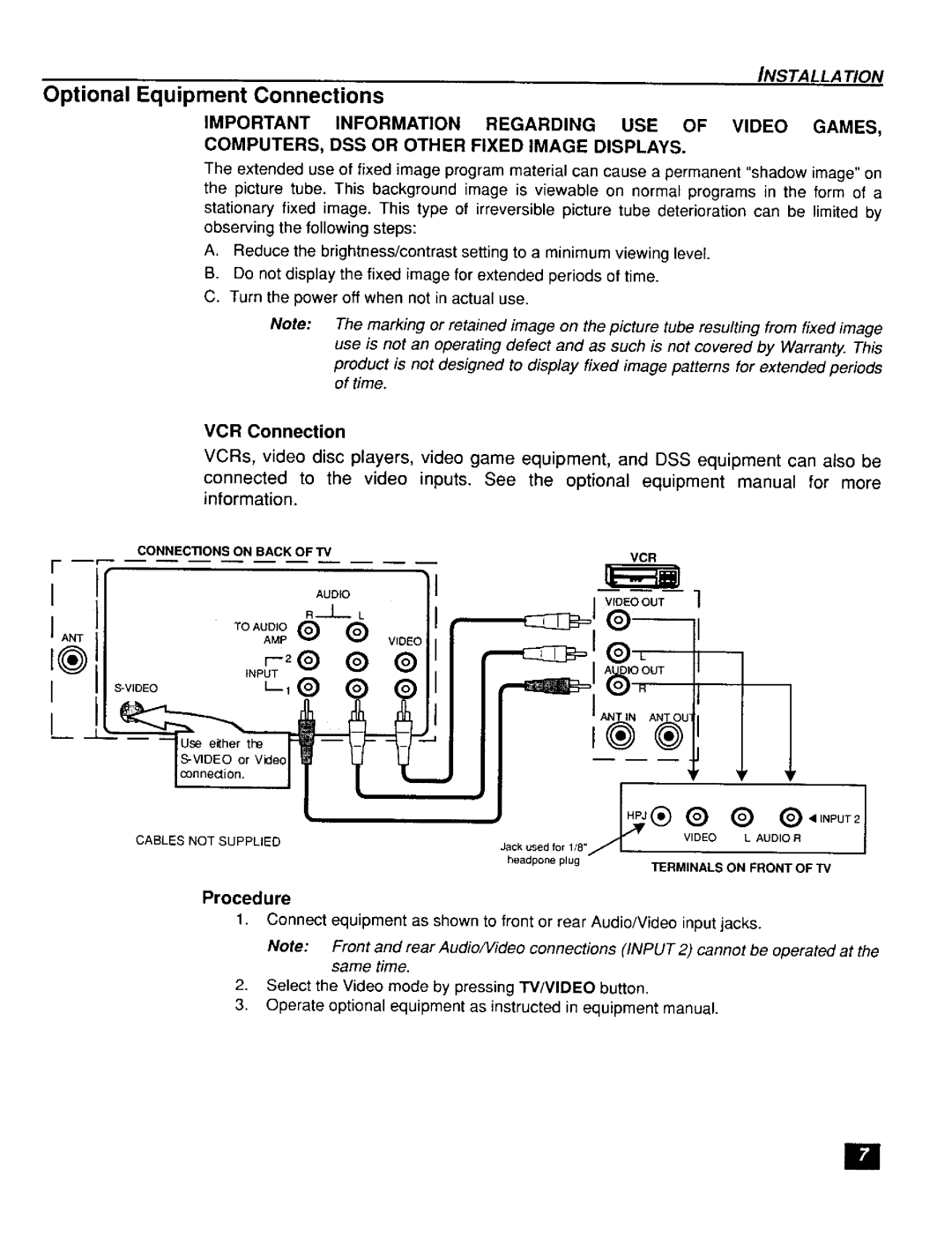 Panasonic CT-F2111X, CT-F2121L manual Optional Equipment Connections, IS-VIDEOorVideo, Procedure 