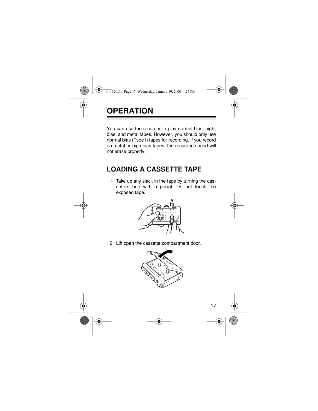 Panasonic CTR-114 owner manual Operation, Loading a Cassette Tape 