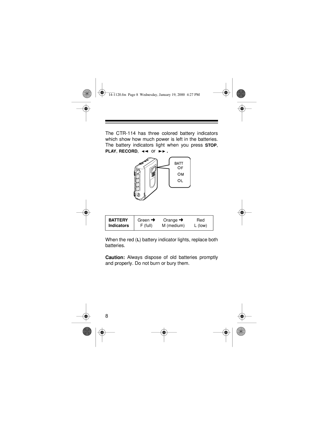 Panasonic CTR-114 owner manual Battery 