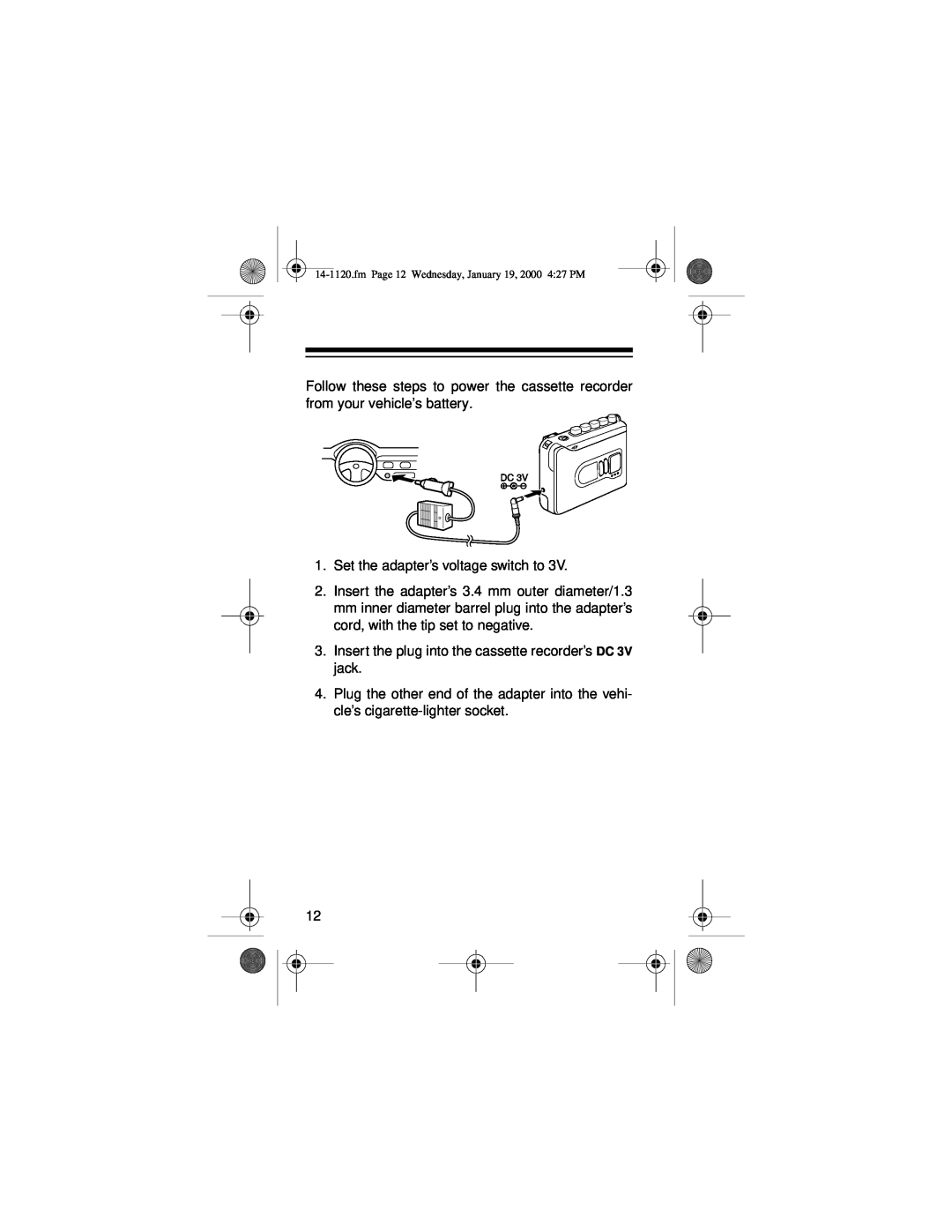 Panasonic CTR-114 owner manual Set the adapter’s voltage switch to 