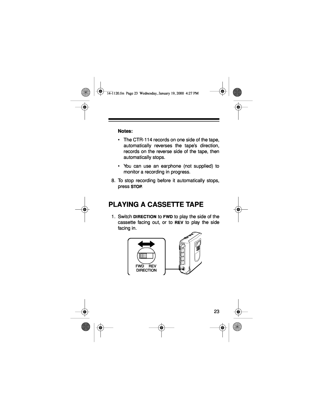 Panasonic CTR-114 owner manual Playing A Cassette Tape 