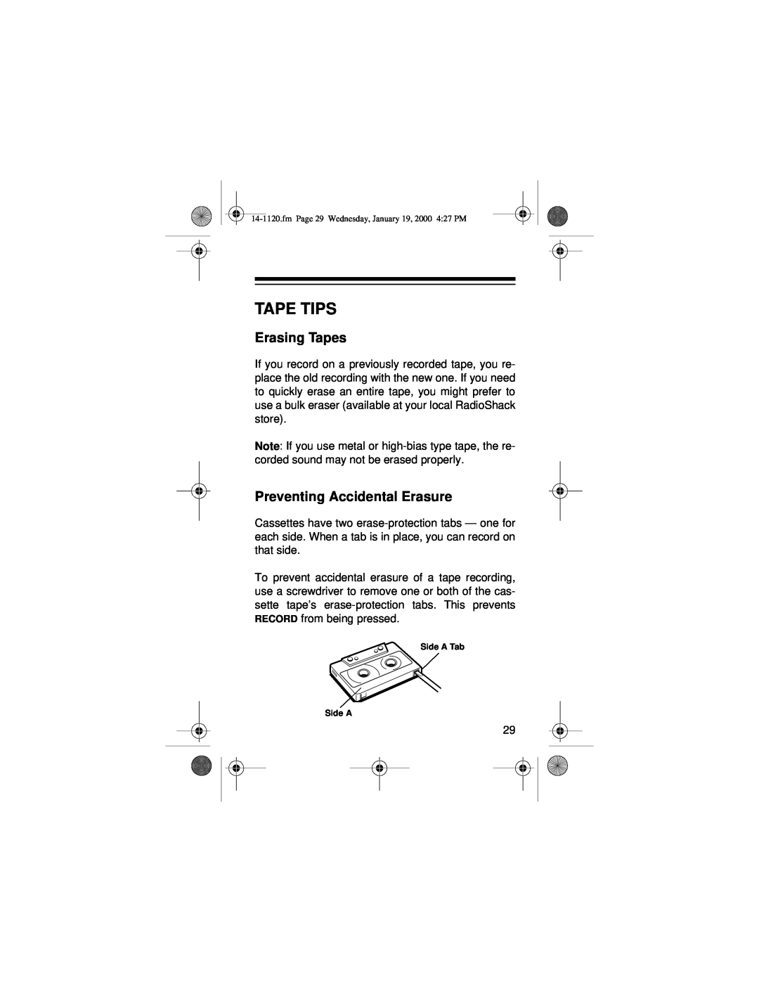Panasonic CTR-114 owner manual Tape Tips, Erasing Tapes, Preventing Accidental Erasure 