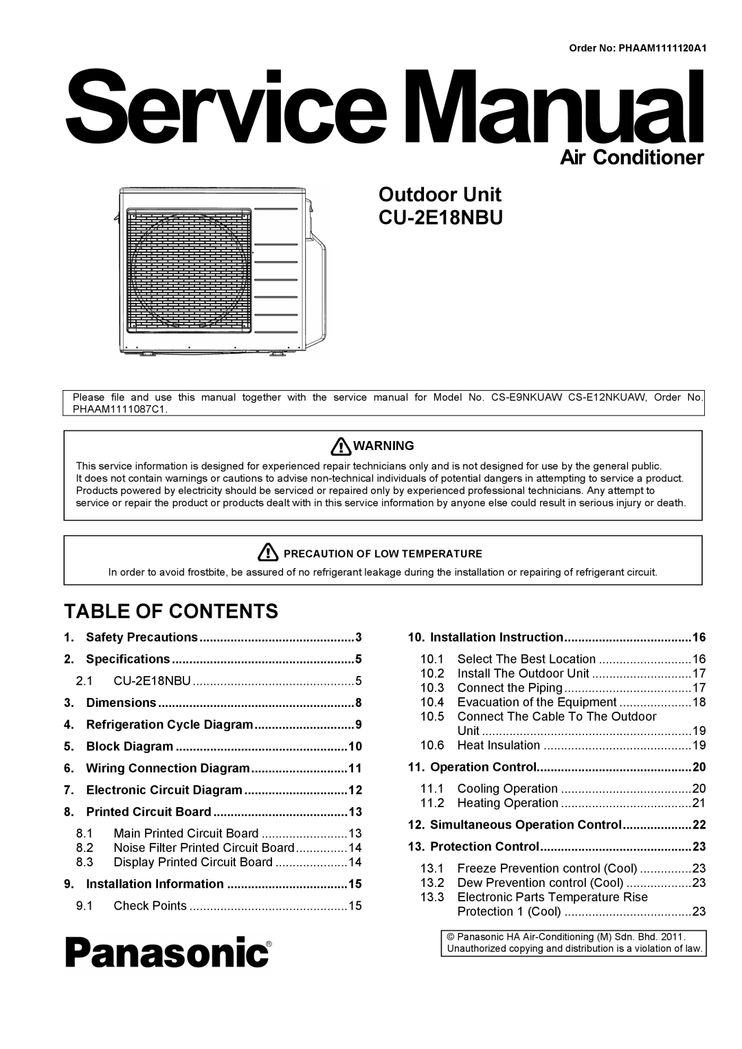 Panasonic CU-2E18NBU service manual 