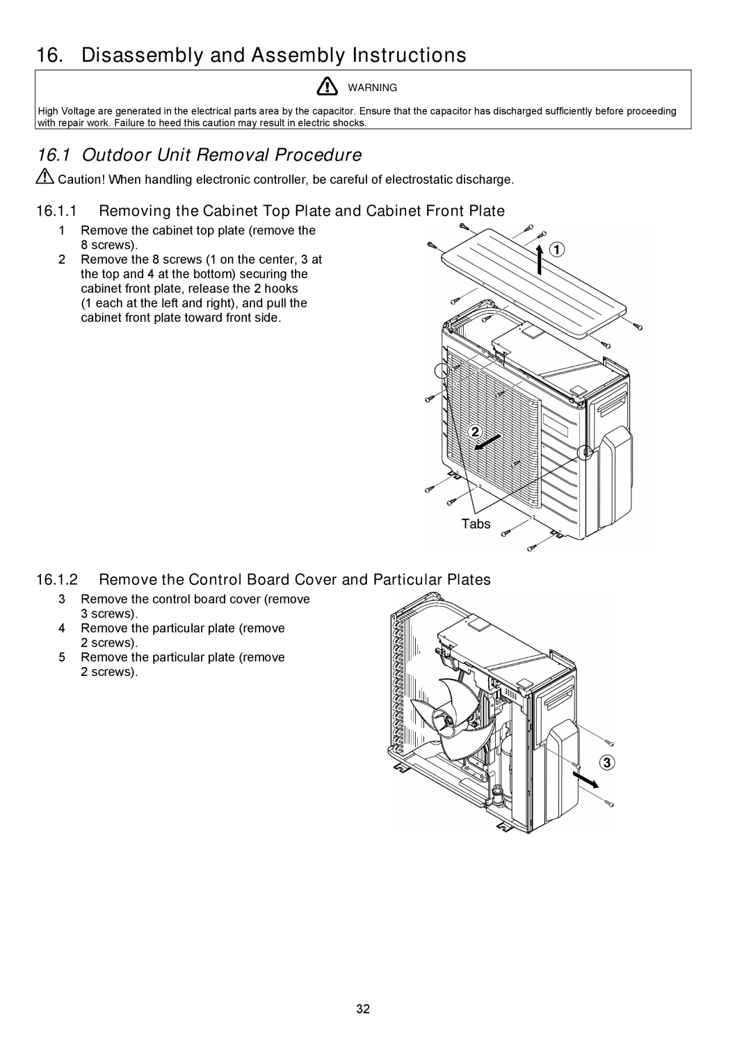 Panasonic CU-2E18NBU service manual Disassembly and Assembly Instructions, Outdoor Unit Removal Procedure 