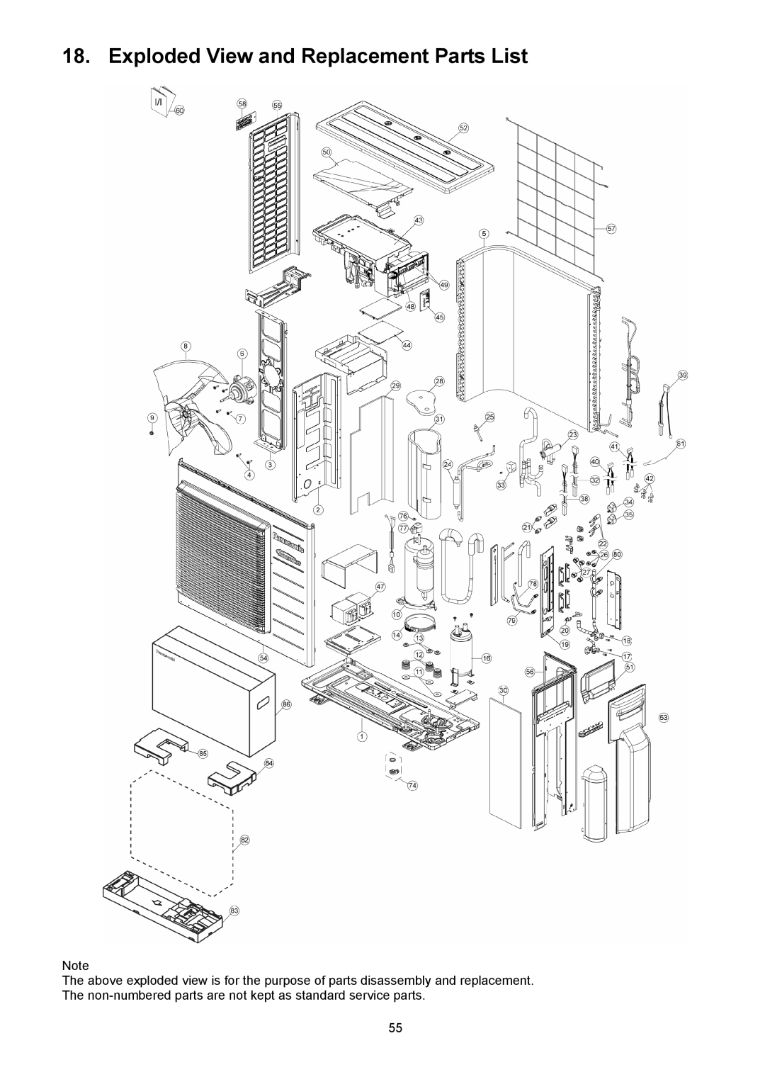 Panasonic CU-2E18NBU service manual Exploded View and Replacement Parts List 