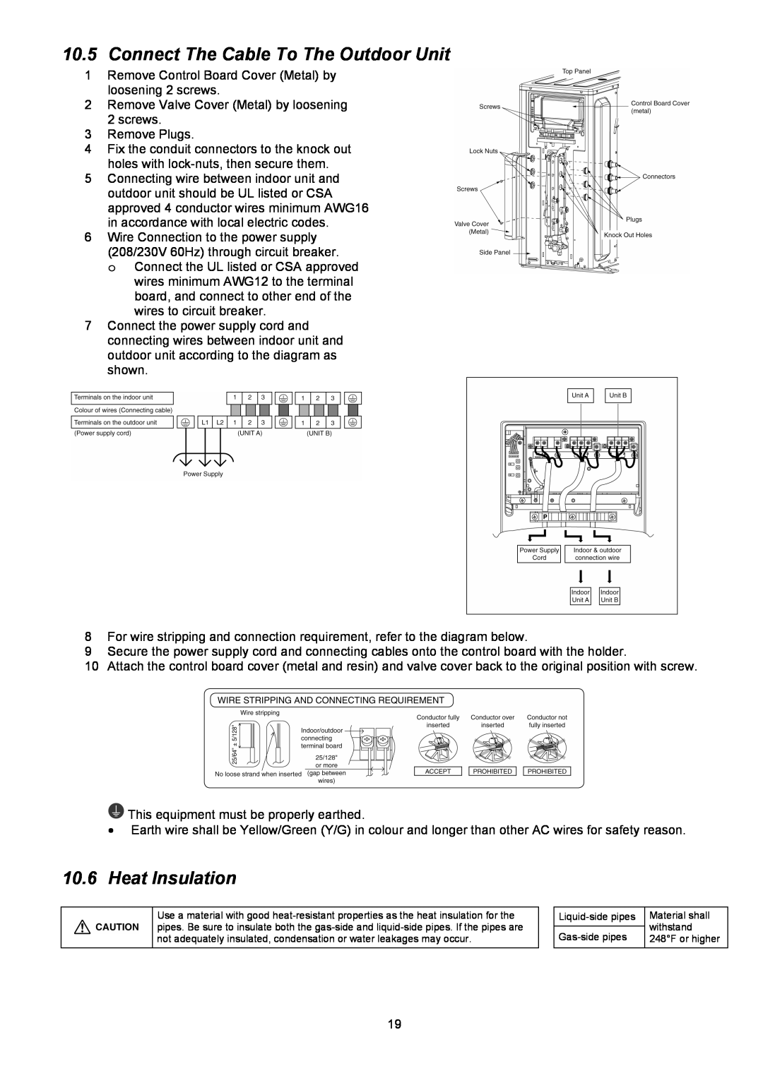 Panasonic CU-2E18NBU service manual Connect The Cable To The Outdoor Unit, Heat Insulation 