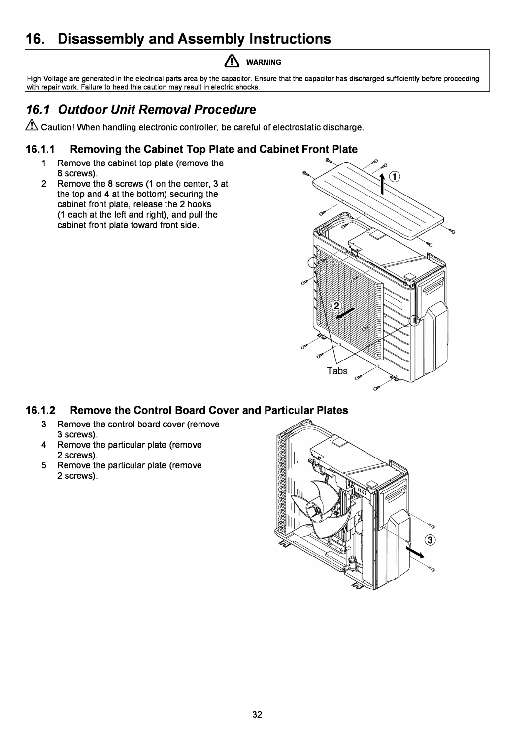 Panasonic CU-2E18NBU service manual Disassembly and Assembly Instructions, Outdoor Unit Removal Procedure 