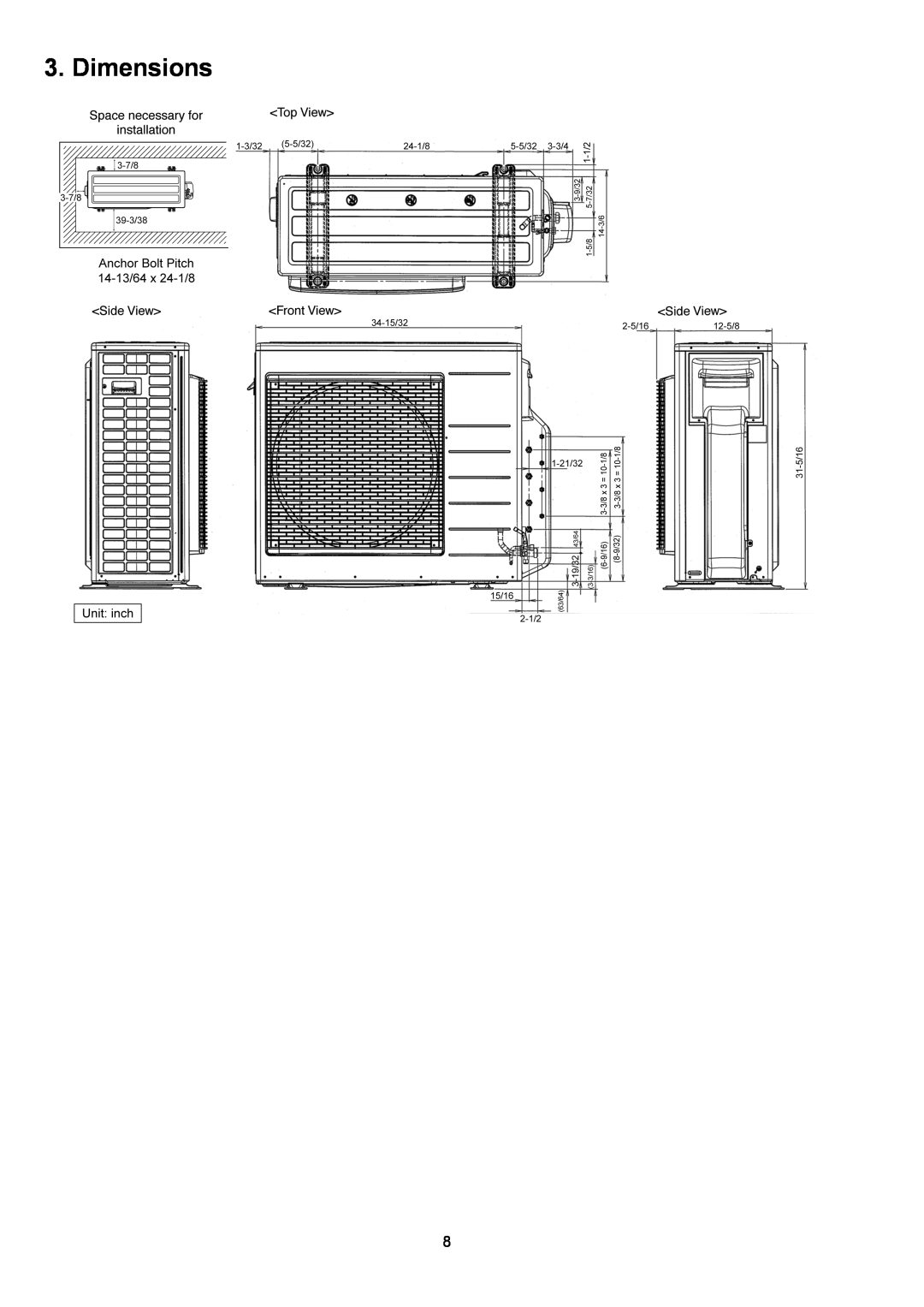 Panasonic CU-2E18NBU service manual Dimensions 