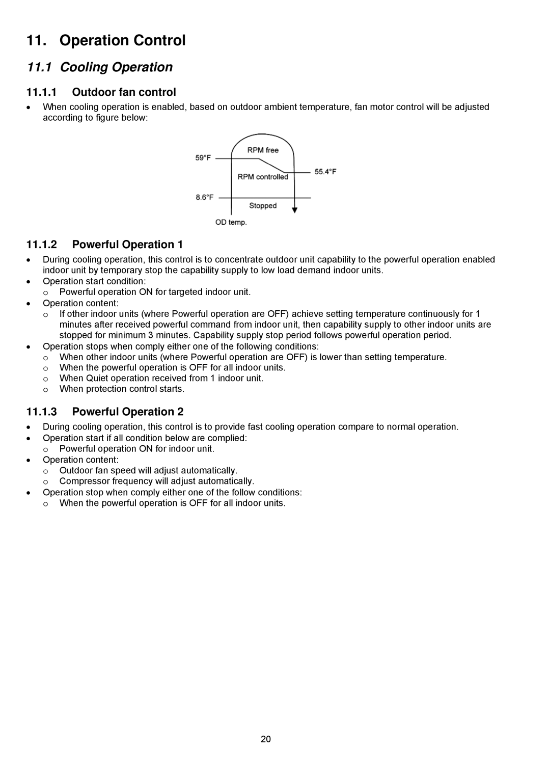 Panasonic CU-2S18NBU-1 service manual Operation Control, Cooling Operation, Outdoor fan control, Powerful Operation 