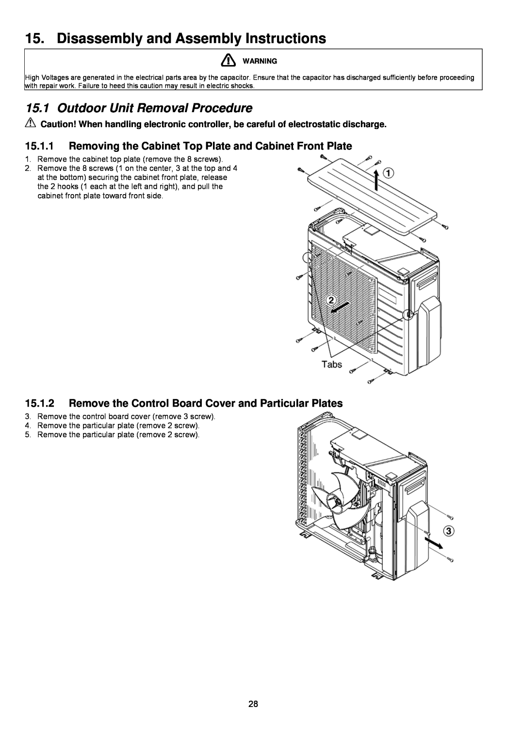 Panasonic CU-2S18NBU-1 service manual Disassembly and Assembly Instructions, Outdoor Unit Removal Procedure 