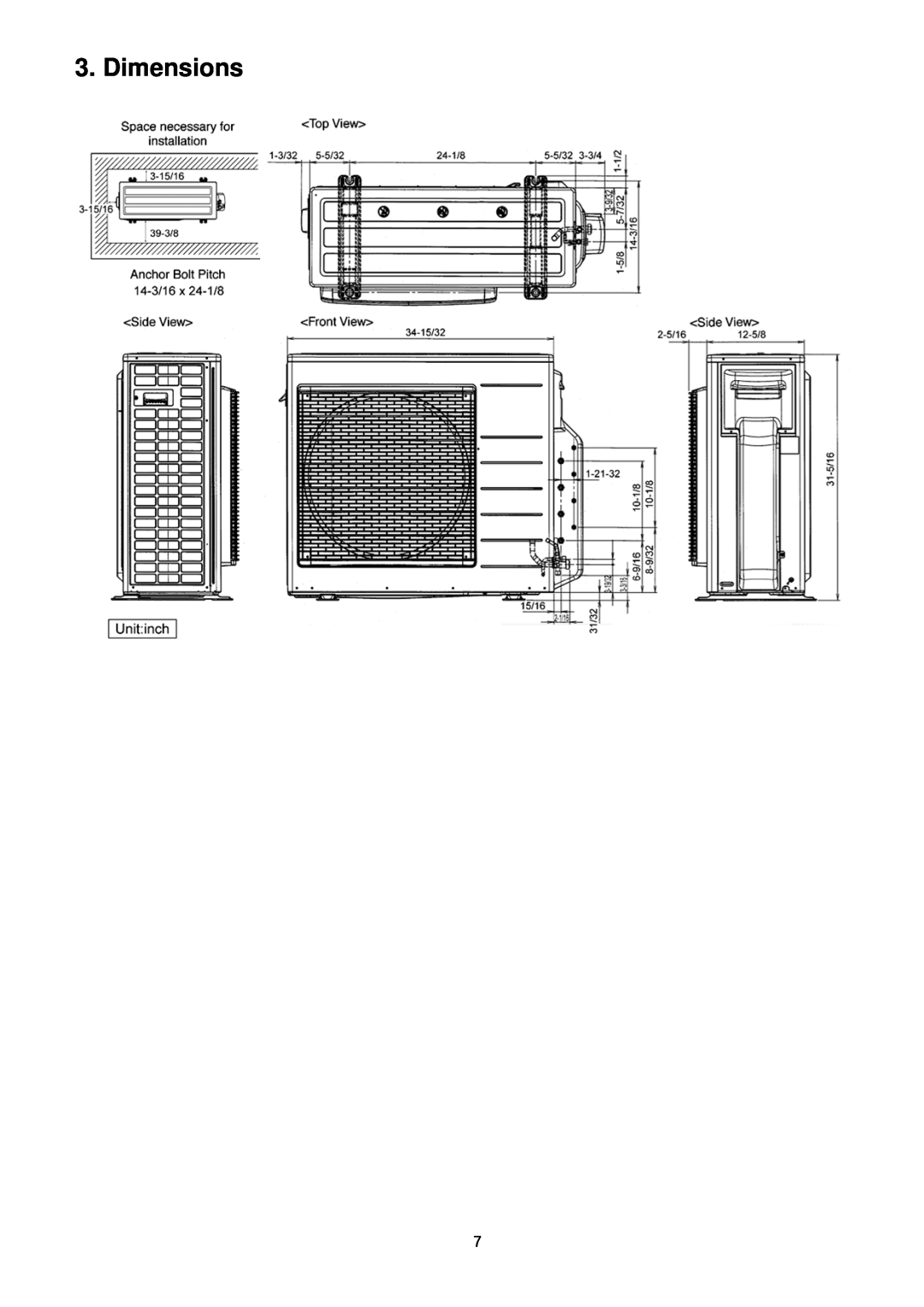 Panasonic CU-2S18NBU-1 service manual Dimensions 
