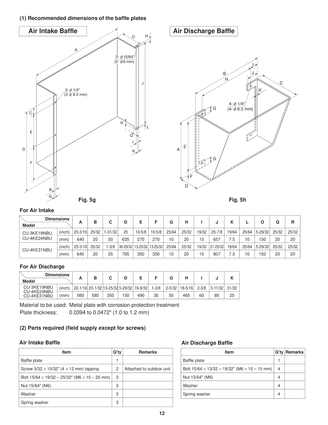 Panasonic CU-4KE31NBU, CU-4KE24NBU, CU-3KE19NBU service manual Air Intake Baffle, Air Discharge Baffle 