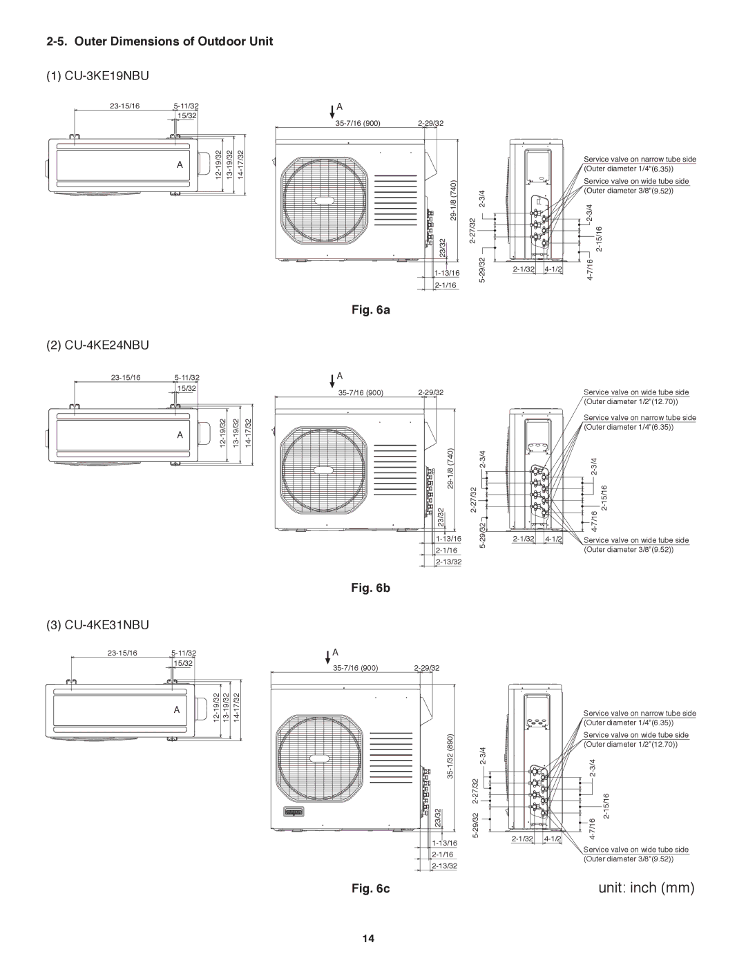 Panasonic CU-3KE19NBU service manual Outer Dimensions of Outdoor Unit, CU-4KE24NBU, CU-4KE31NBU 