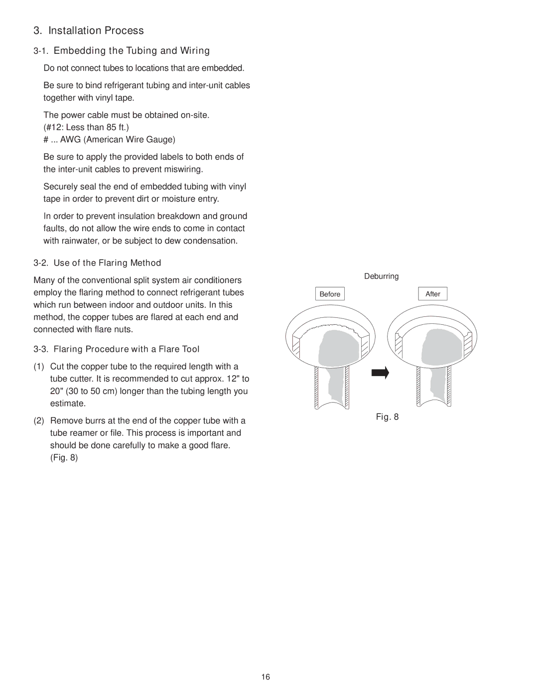 Panasonic CU-4KE24NBU, CU-4KE31NBU Installation Process, Use of the Flaring Method, Flaring Procedure with a Flare Tool 