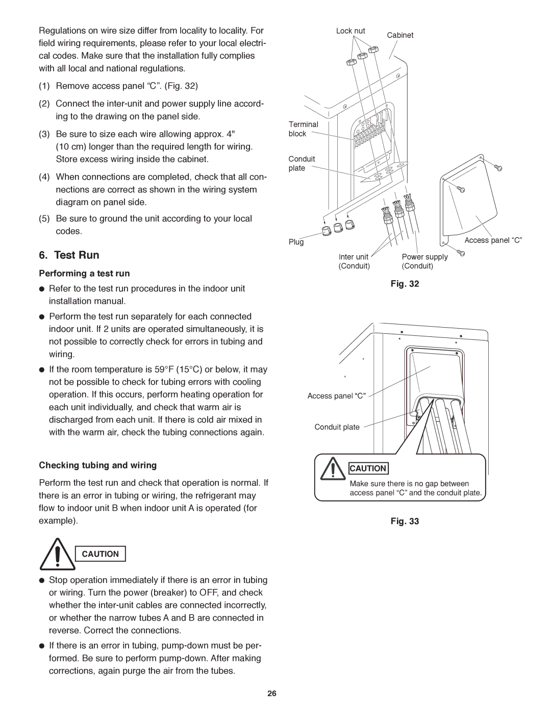 Panasonic CU-3KE19NBU, CU-4KE31NBU, CU-4KE24NBU service manual Test Run, Performing a test run, Checking tubing and wiring 