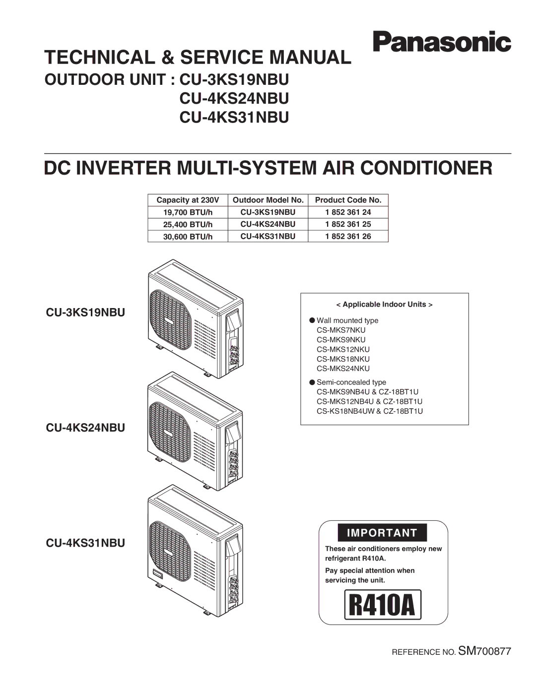 Panasonic CU-4KS31NBU service manual DC Inverter MULTI-SYSTEM AIR Conditioner 