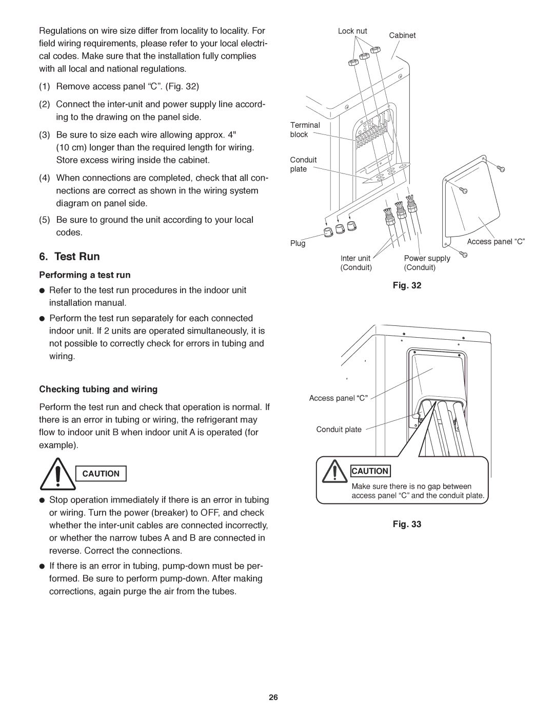 Panasonic CU-4KS31NBU service manual Test Run, Performing a test run, Checking tubing and wiring 