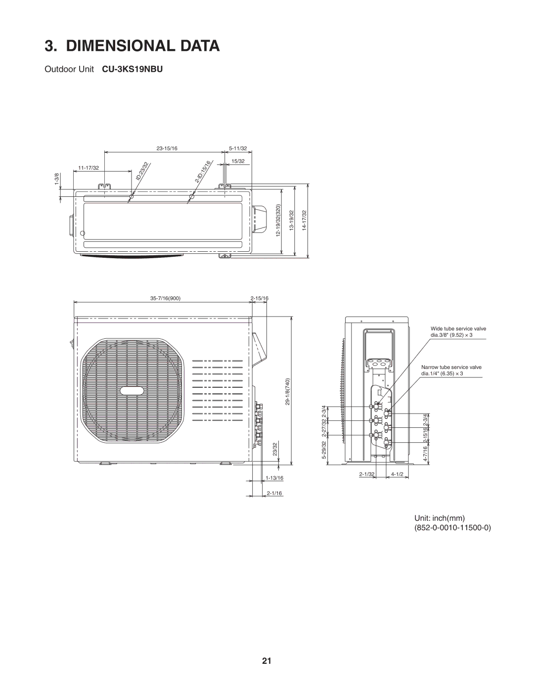 Panasonic CU-4KS31NBU service manual Dimensional Data 