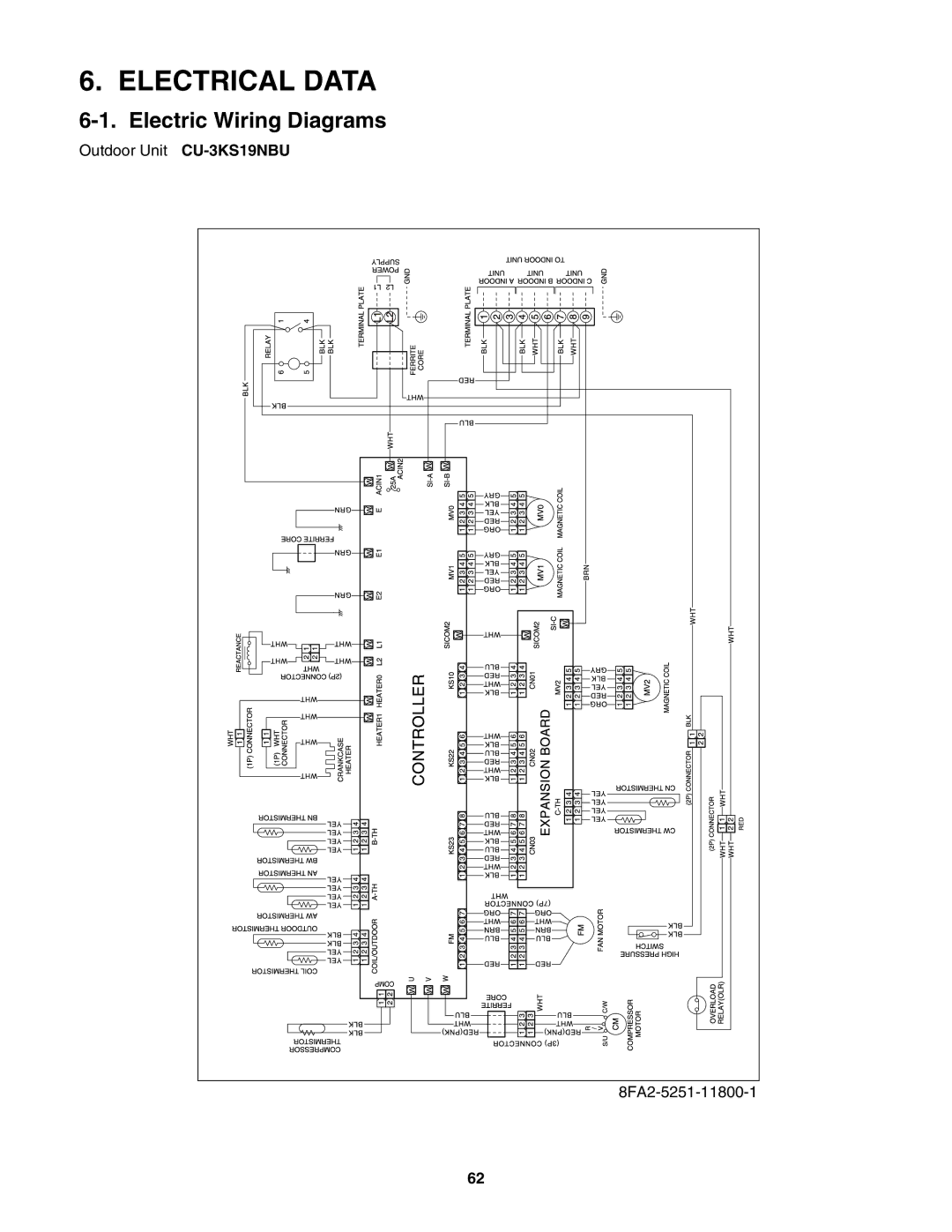 Panasonic CU-4KS31NBU service manual Electric Wiring Diagrams, Outdoor Unit CU-3KS19NBU 8FA2-5251-11800-1 