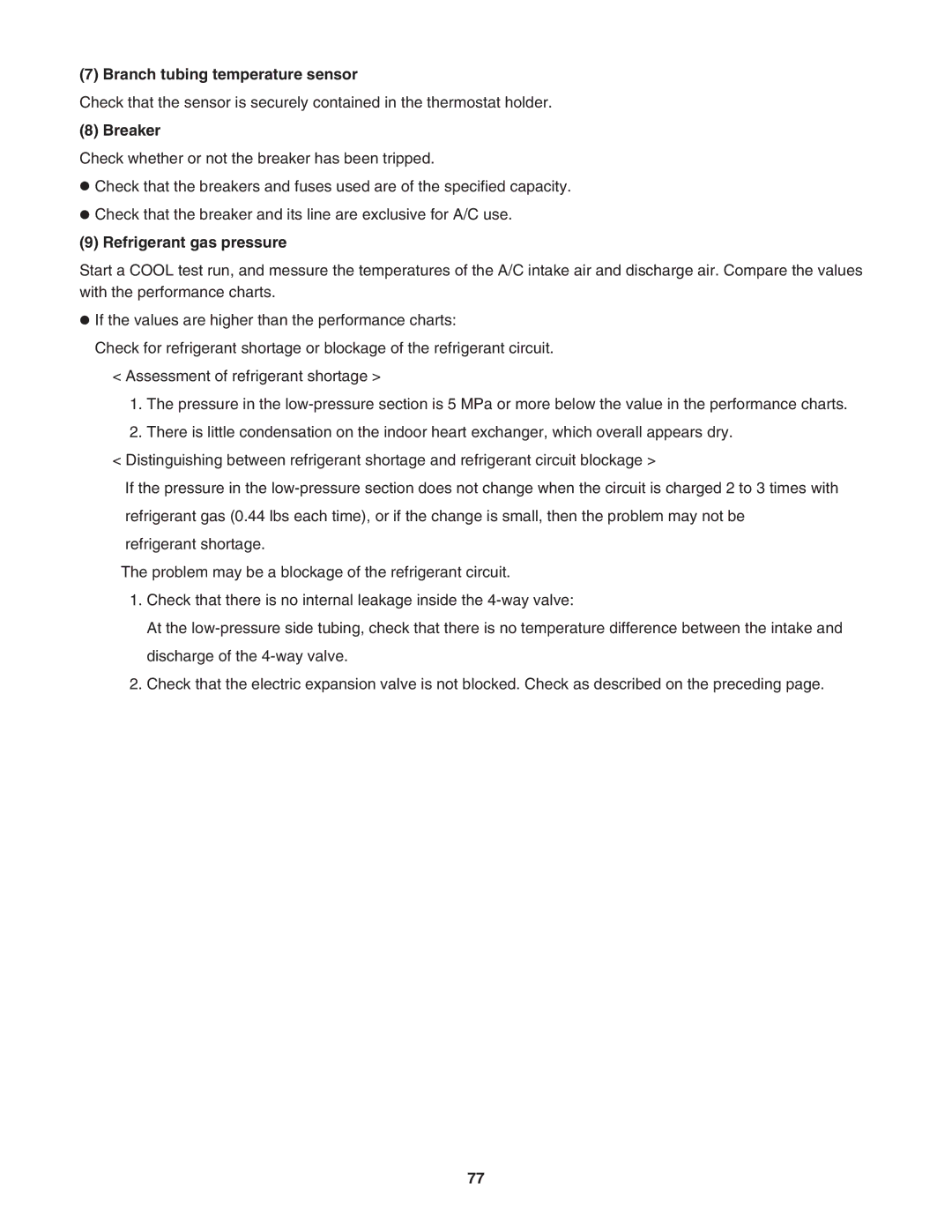 Panasonic CU-4KS31NBU service manual Branch tubing temperature sensor, Breaker, Refrigerant gas pressure 