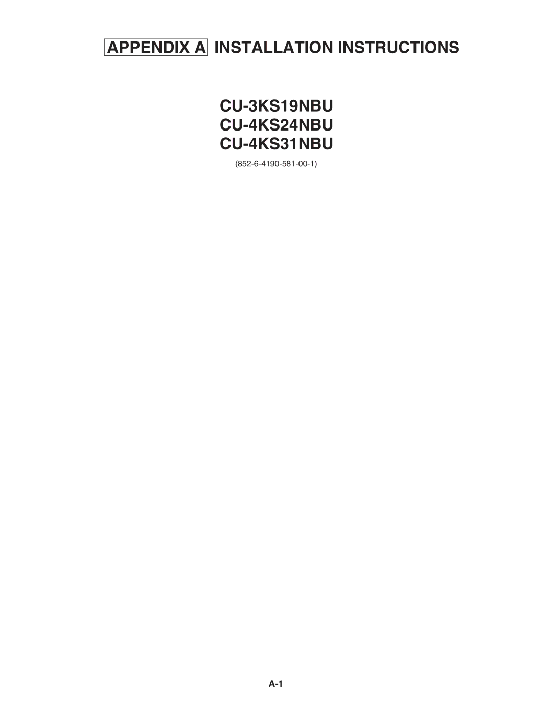 Panasonic CU-4KS31NBU service manual 852-6-4190-581-00-1 