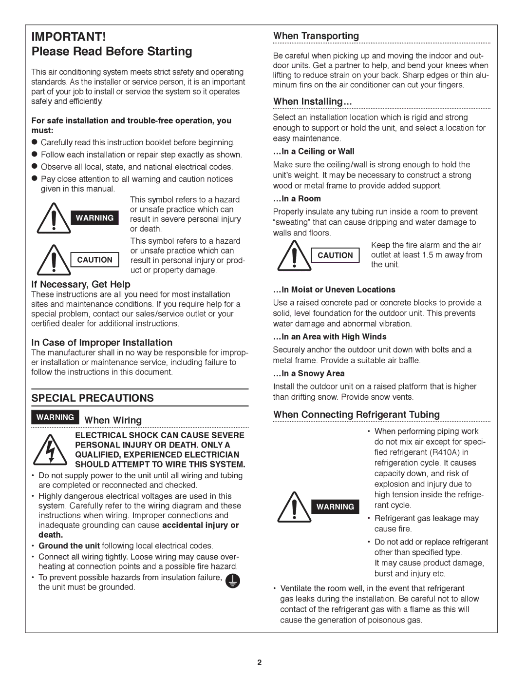 Panasonic CU-4KS31NBU service manual Please Read Before Starting 