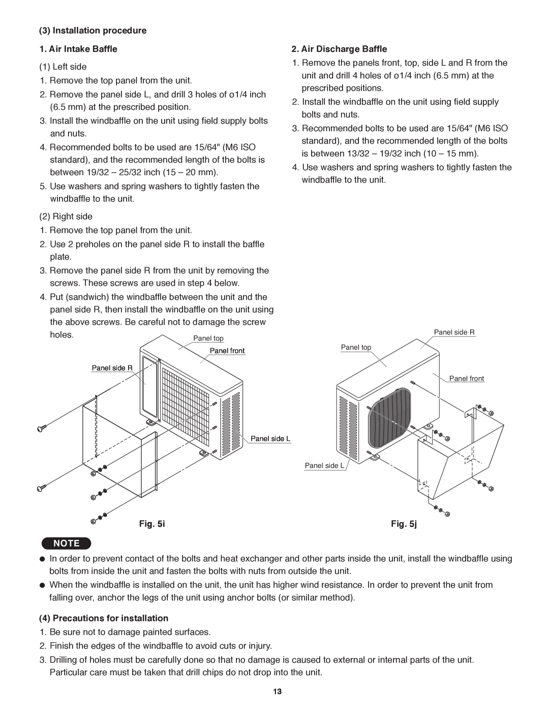 Panasonic CU-4KS31NBU service manual Installation procedure, Air Intake Baffle, Air Discharge Baffle, Fig, j 