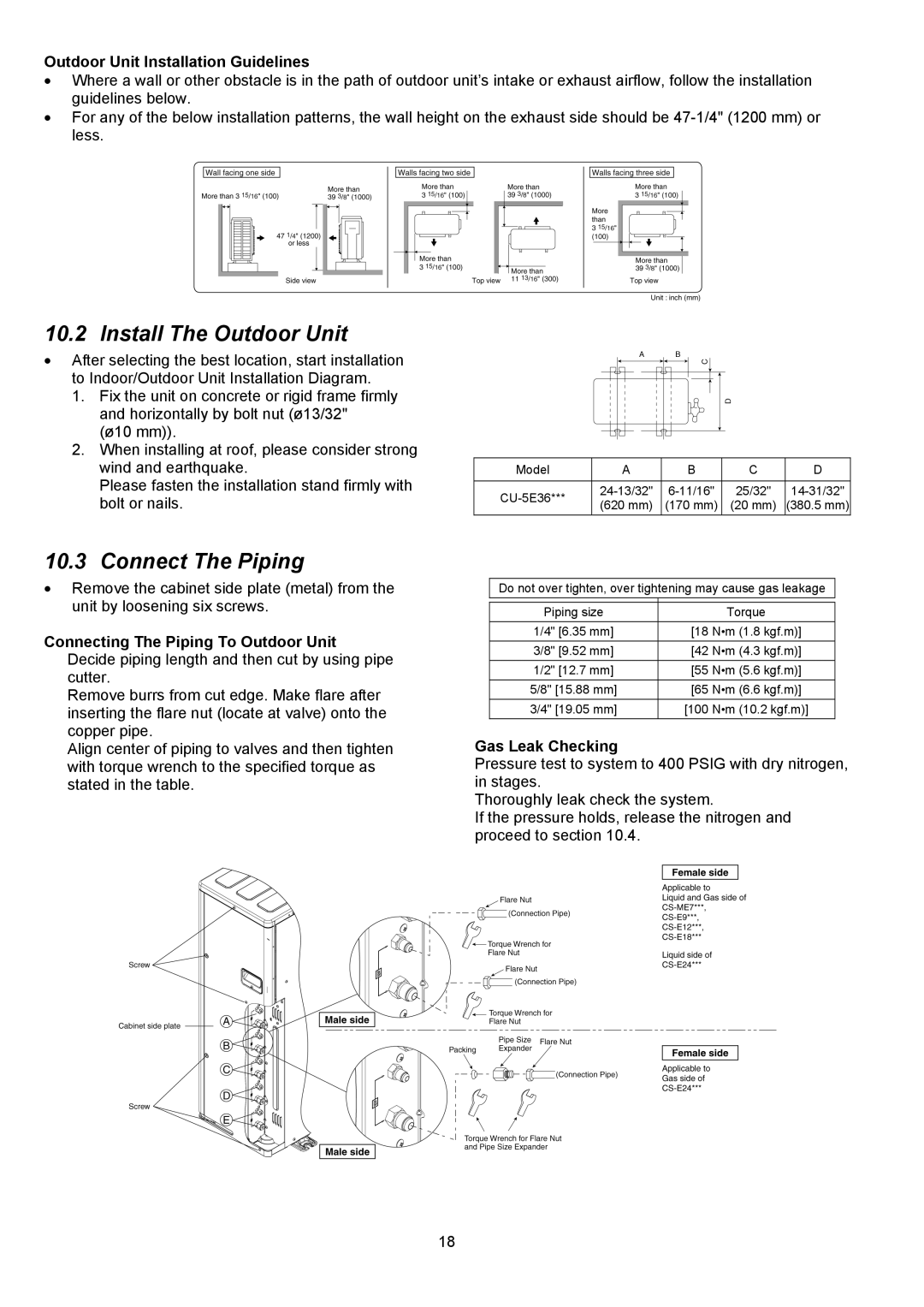 Panasonic CU-5E36QBU service manual Install The Outdoor Unit, Connect The Piping 