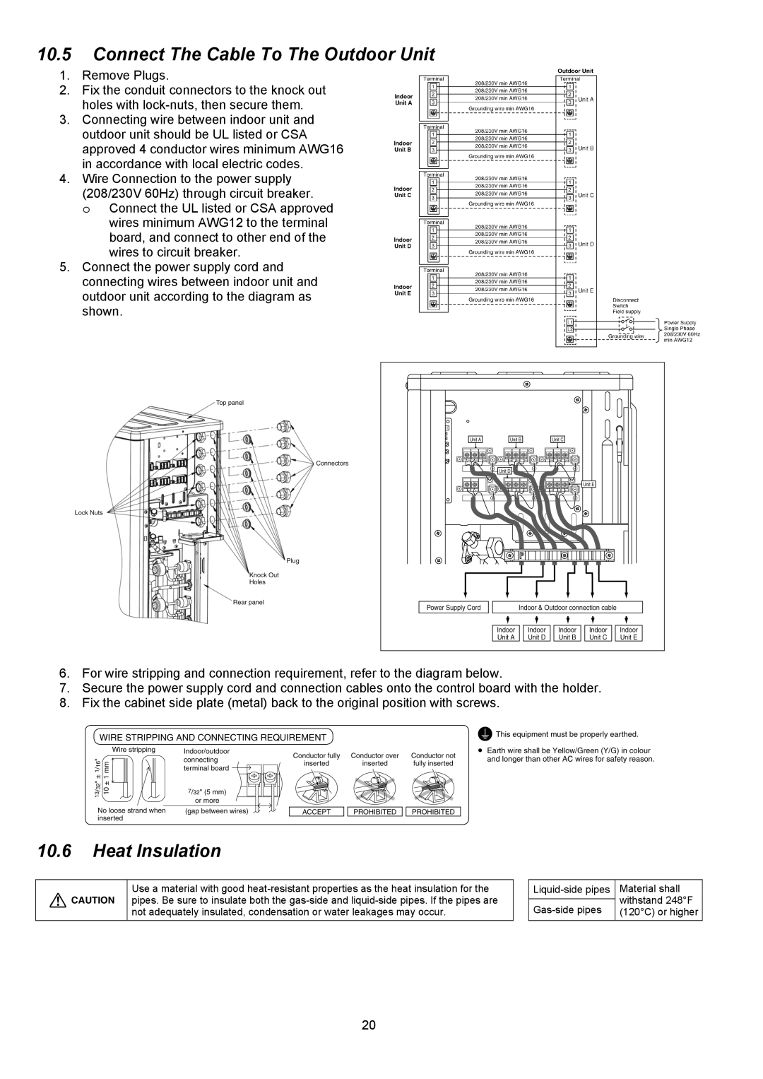 Panasonic CU-5E36QBU service manual Connect The Cable To The Outdoor Unit, Heat Insulation 