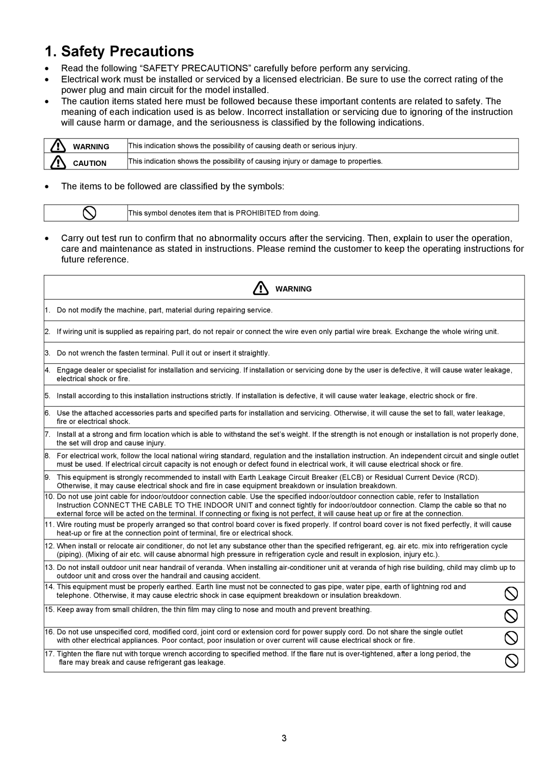 Panasonic CU-5E36QBU service manual Safety Precautions 